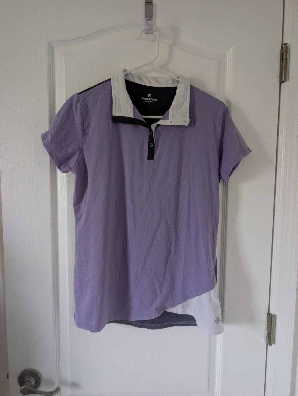 Women's Large Bette & Court Polo Purple Gray White Golf , Tennis ,Shirts